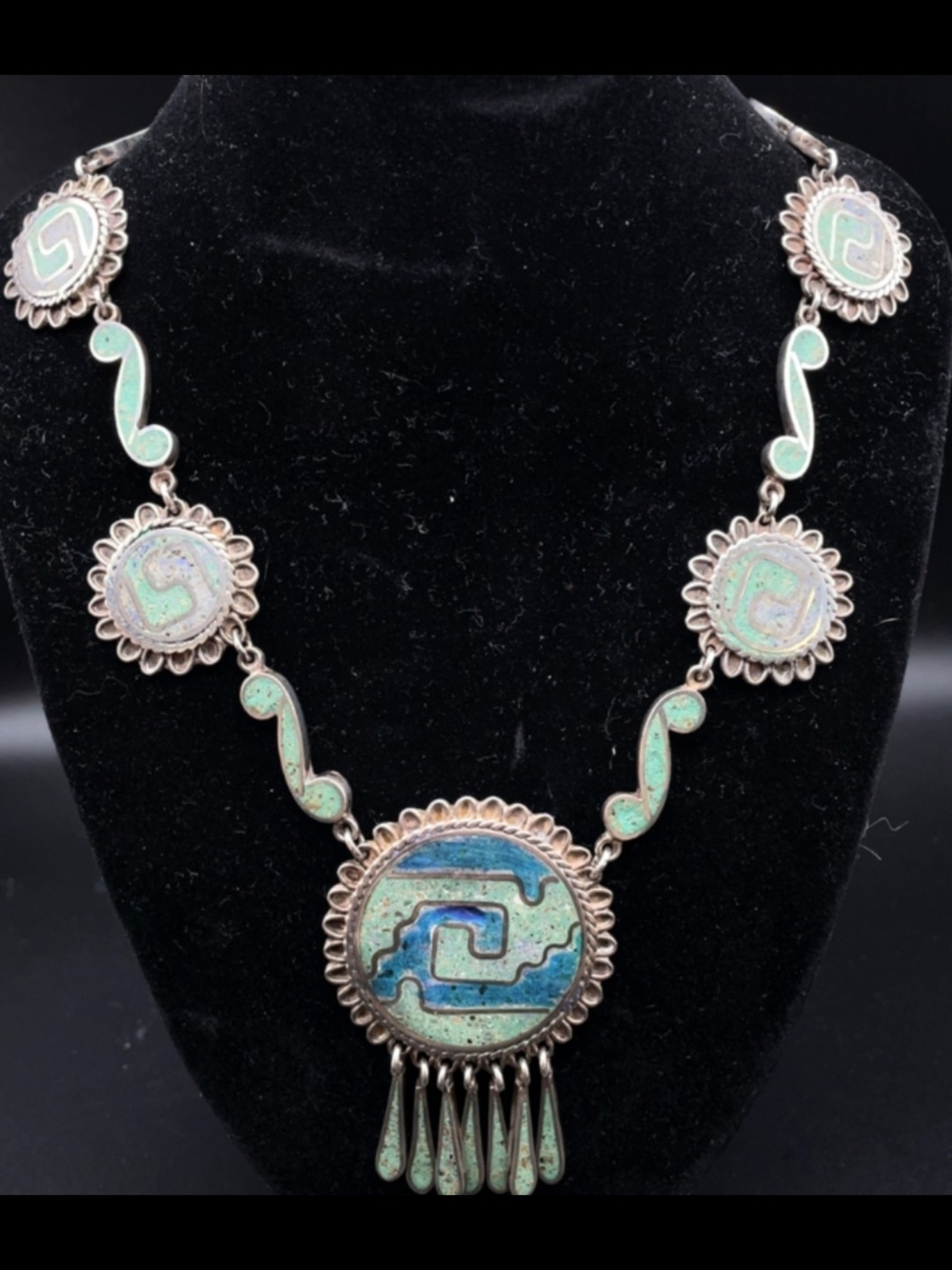 Vintage Turquoise Green Taxco Sterling Silver necklace